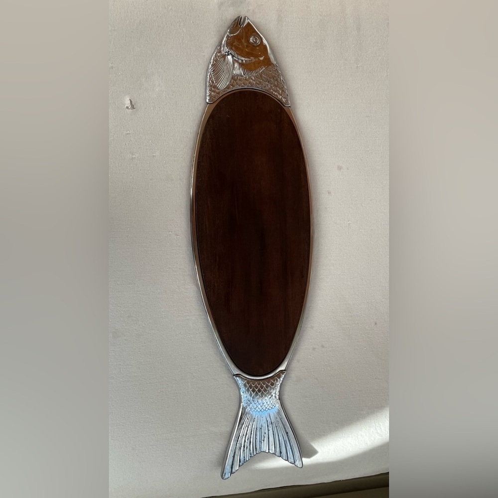 VTG. MCM Salmon Fish Wood 2-Piece Metal Serving Platter Tray 28 inch Germany WMF - Picture 2 of 16